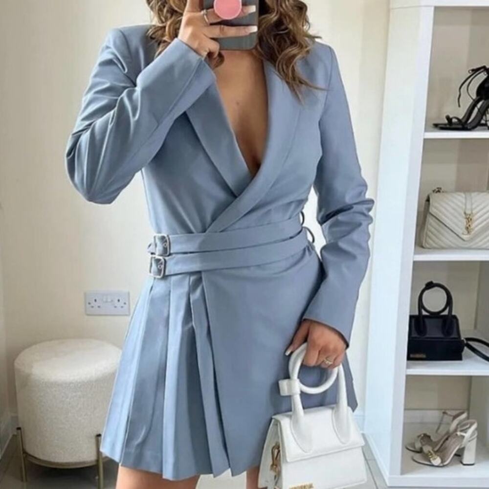 Zara Box Pleat Blazer Dress with Belt – Blue Gray – Size XL | Ref. 8664/338 - Picture 7 of 8